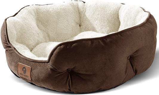 Premium 20-Inch Small Dog and Cat Bed - Extra Soft, Machine Washable, Anti-Slip, and Water-Resistant Oxford Base in Brown