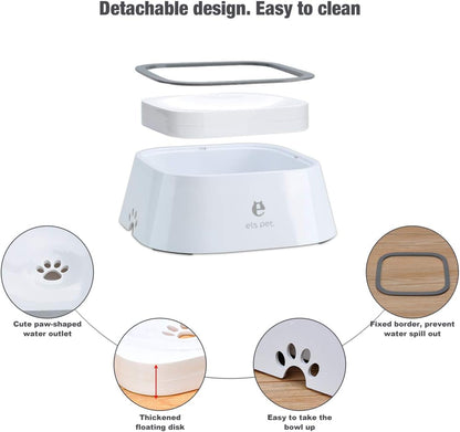 Splash-Free Anti-Choke Water Bowl for Dogs, Cats, Puppies, and Kittens—1.5L for Home or Travel (White)