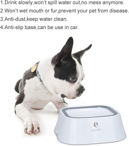 Splash-Free Anti-Choke Water Bowl for Dogs, Cats, Puppies, and Kittens—1.5L for Home or Travel (White)