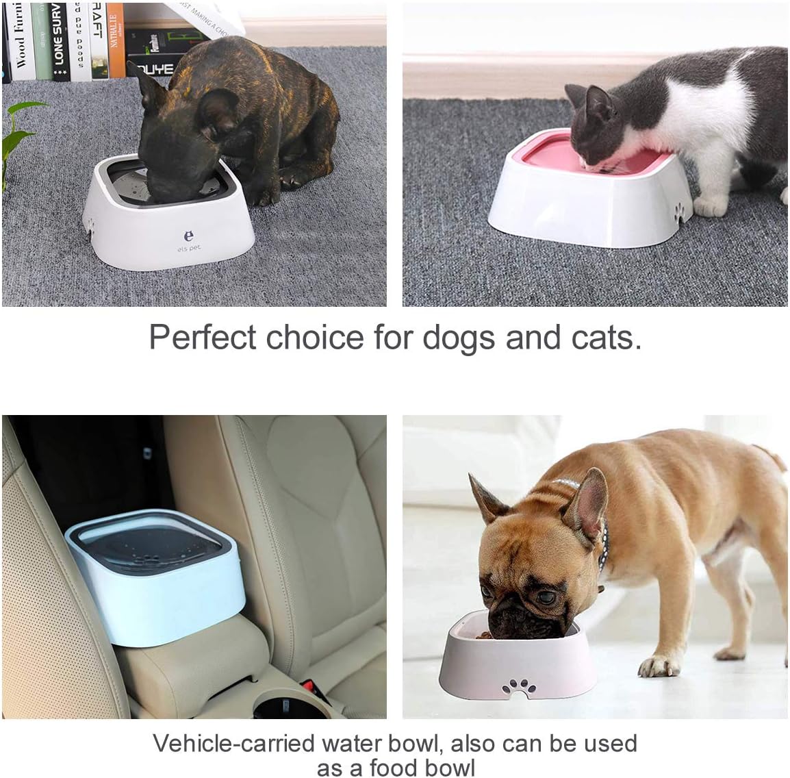 Splash-Free Anti-Choke Water Bowl for Dogs, Cats, Puppies, and Kittens—1.5L for Home or Travel (White)